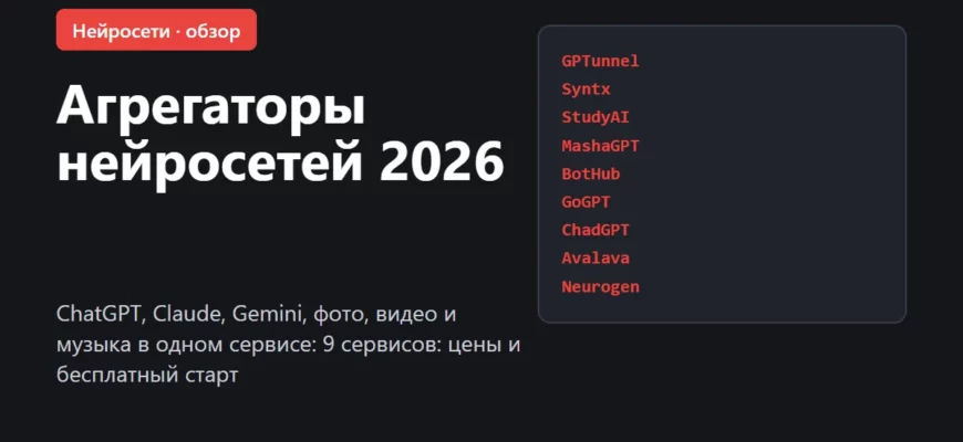 Обложка: агрегаторы нейросетей 2026 — ChatGPT, Claude, Gemini и генераторы в одном сервисе