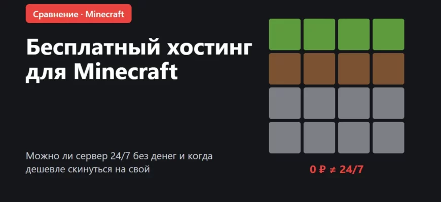 Обложка: бесплатный хостинг для Minecraft, можно ли сервер 24/7 без денег