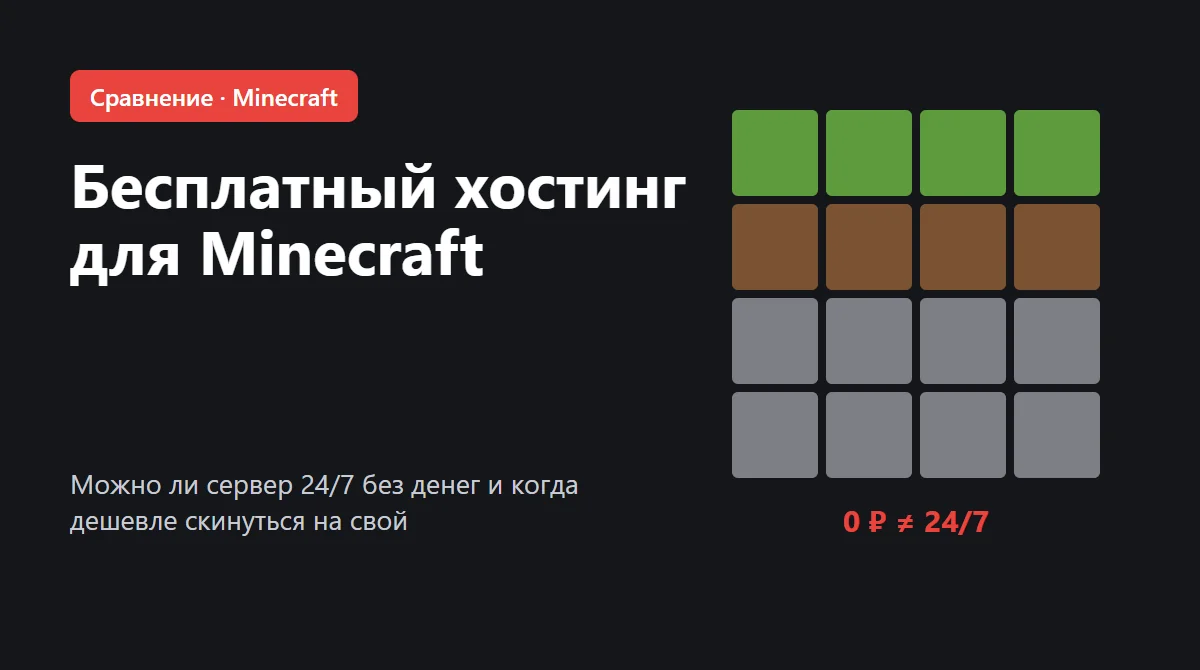 Обложка: бесплатный хостинг для Minecraft, можно ли сервер 24/7 без денег