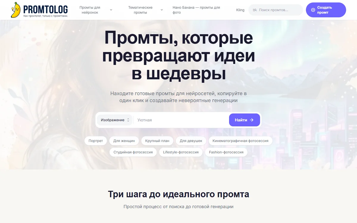 Каталог Promtolog: поиск готовых промтов для нейросетей по категориям