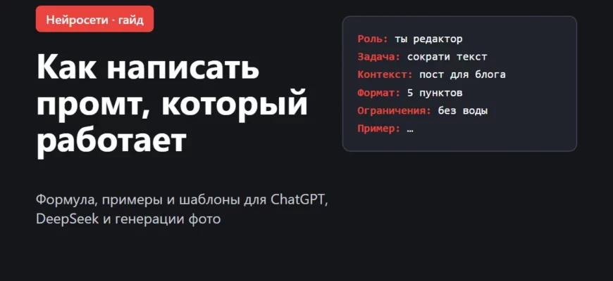 Обложка: как написать промт, который работает — формула из роли, задачи, контекста и формата