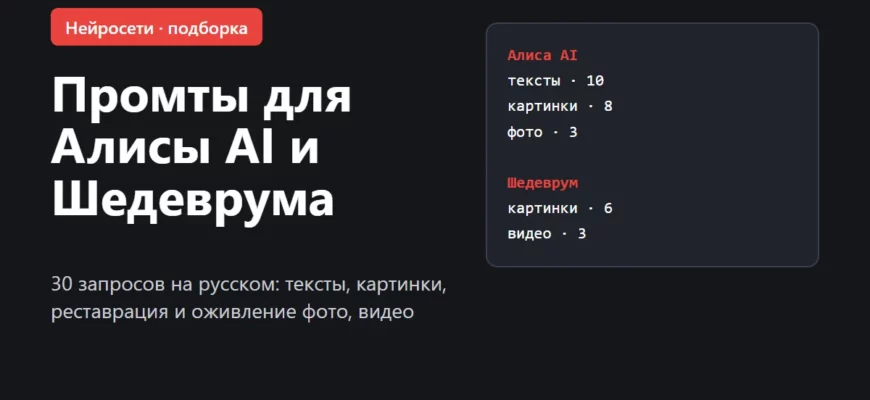 Обложка: промты для Алисы AI и Шедеврума