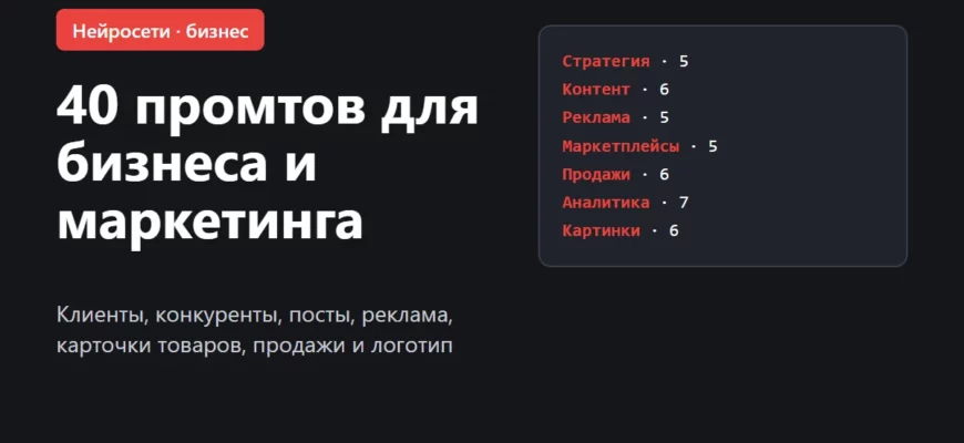 Обложка: 40 промтов для бизнеса и маркетинга