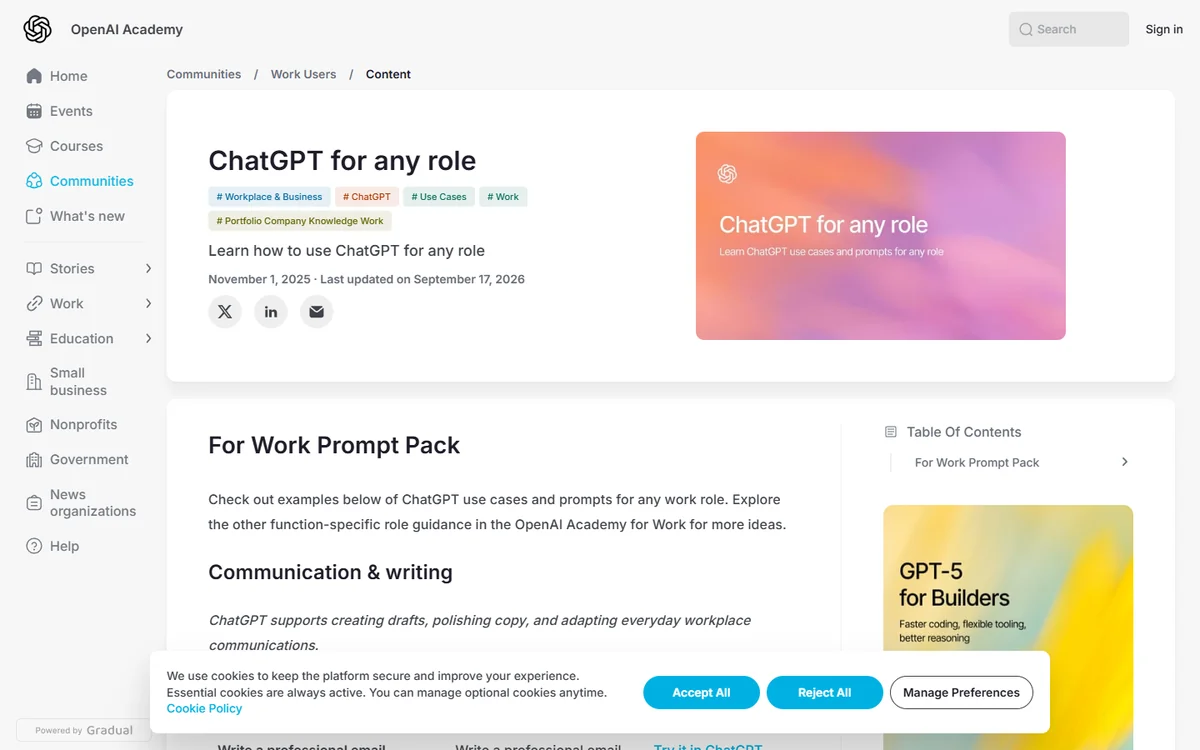 Библиотека промтов ChatGPT for any role в OpenAI Academy