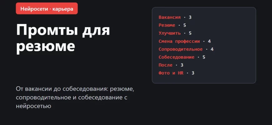 Обложка: промты для резюме и поиска работы