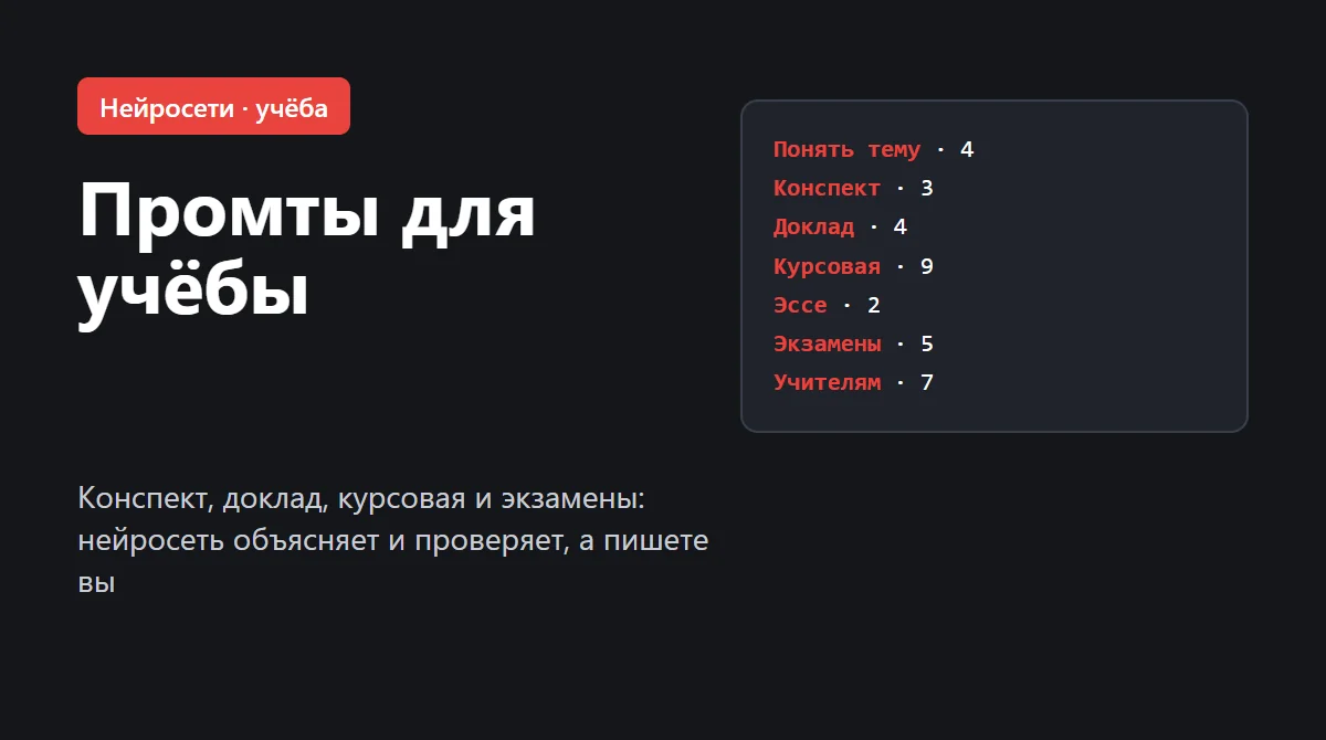 Обложка: промты для учёбы — конспект, доклад, курсовая и экзамены
